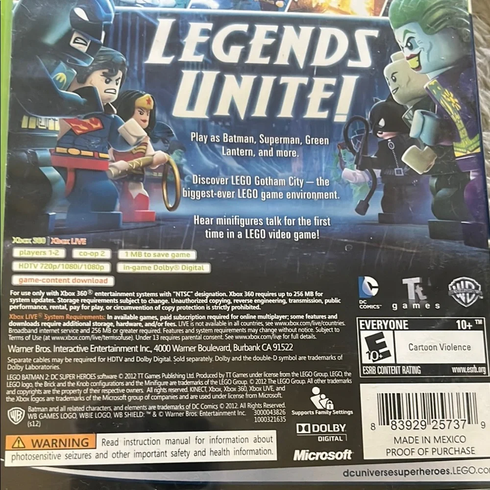 LEGO Batman 2: DC Super Heroes for Xbox 360 - Green Case EUC